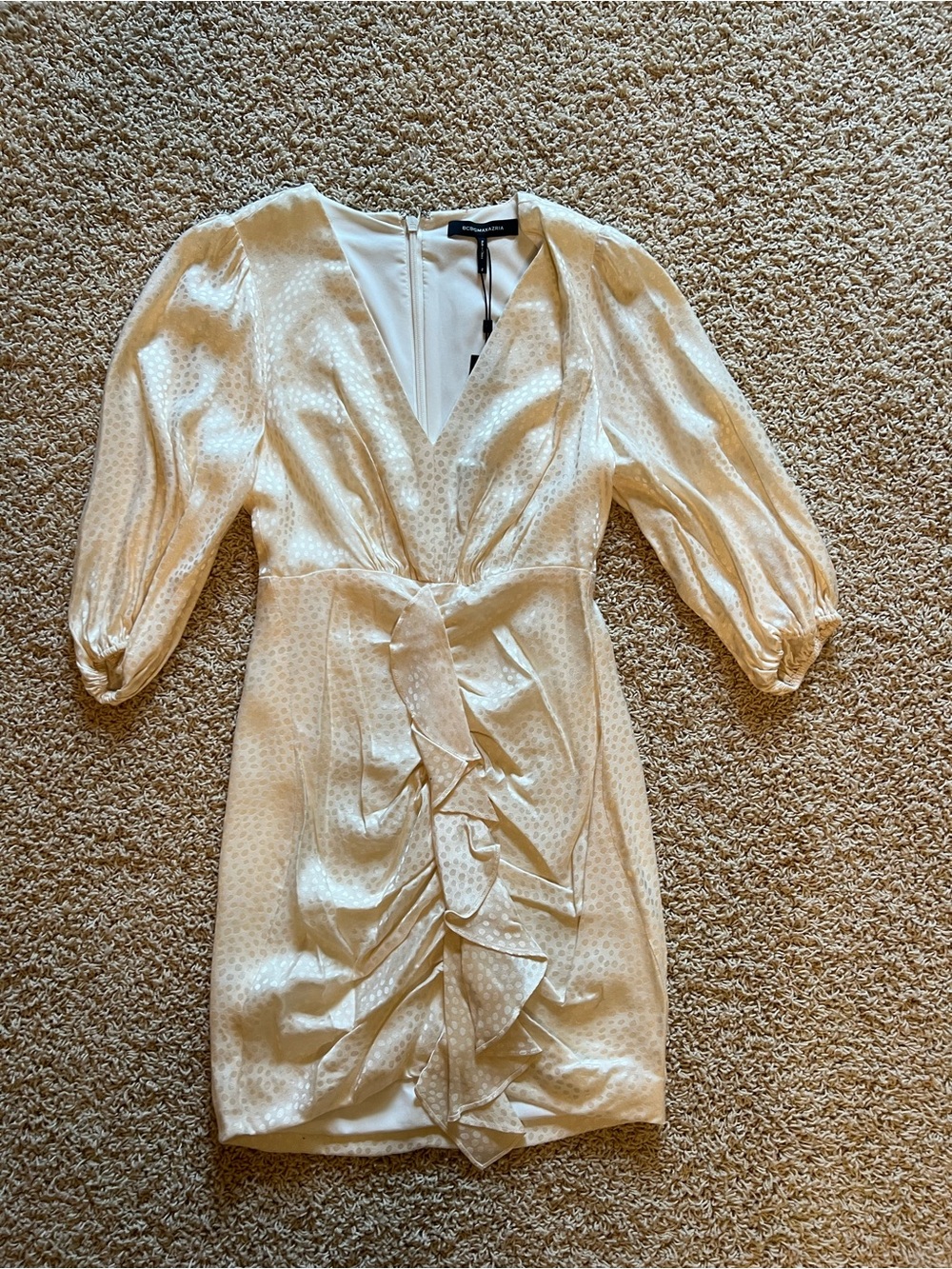 bcbg Cream V-Neck Ruffle Mini Dress